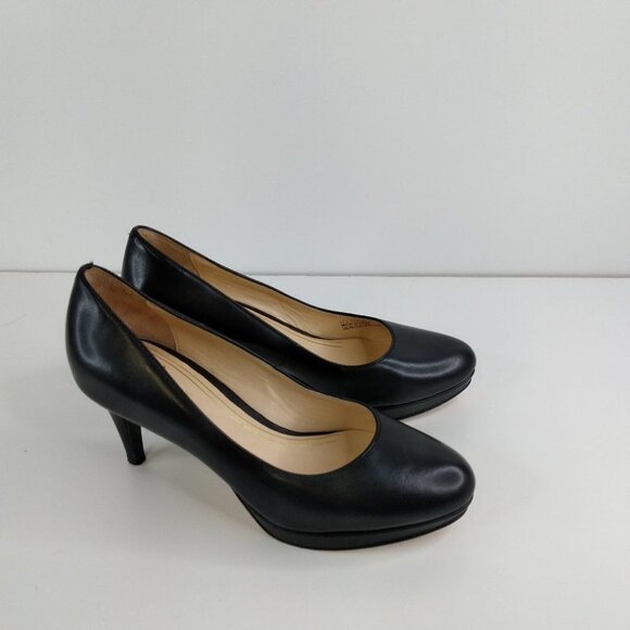 Cole Haan 4.5B Chelsea Leather Pumps Womens Platform Heels Shoes Black Slip On - Picture 1 of 15